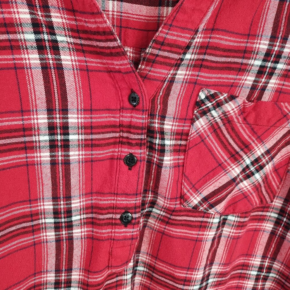 Cato Women's Red Plaid Long-Sleeve Half Button Flannel Tunic Length Size M - Picture 2 of 11